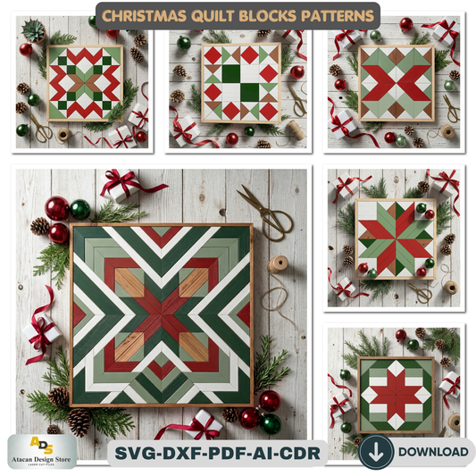 Holiday Barn Quilt SVG Pack, Christmas Wood Block Pattern for Laser Cutting, Farmhouse Winter Wall Art, DIY Festive Sign Files 892