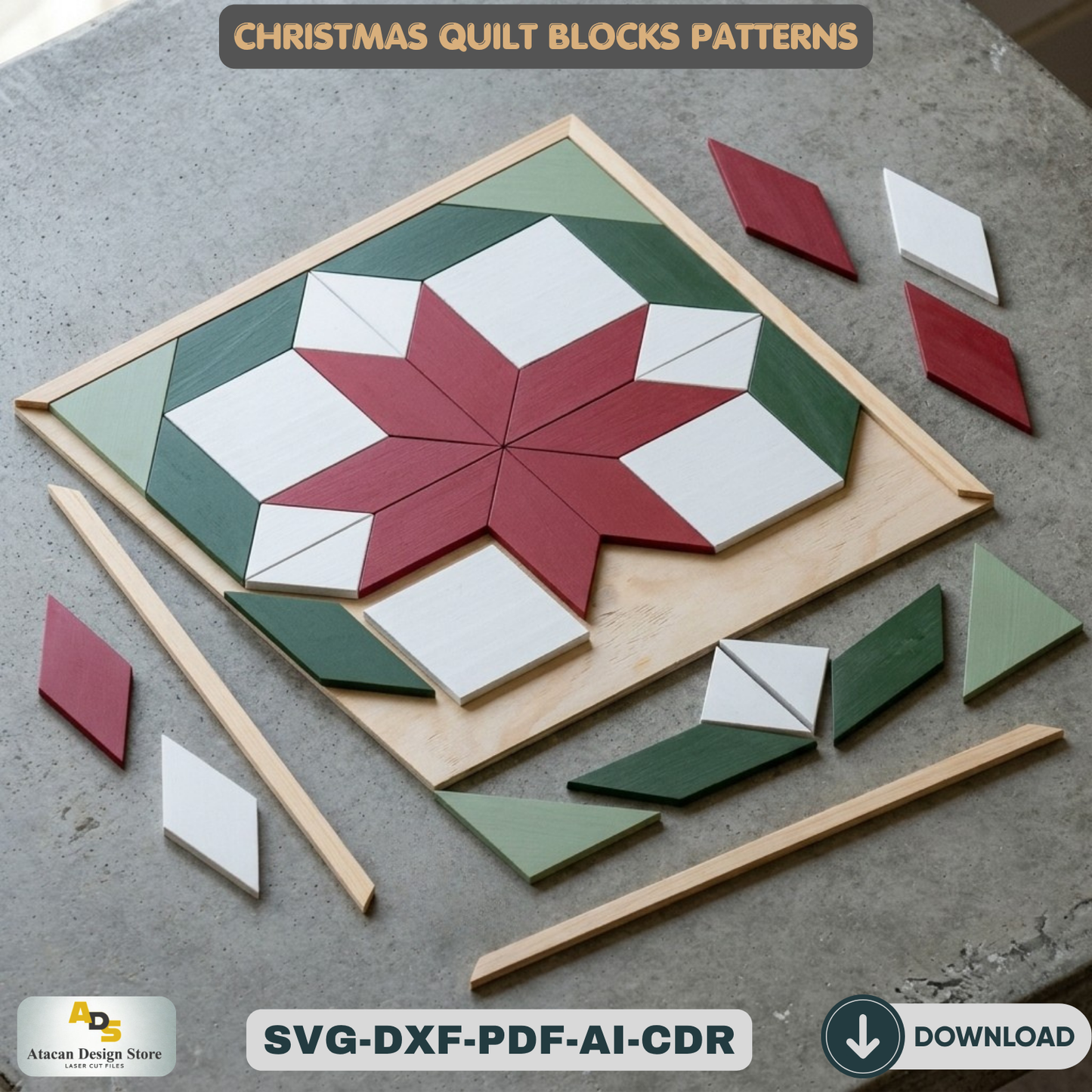 Holiday Barn Quilt SVG Pack, Christmas Wood Block Pattern for Laser Cutting, Farmhouse Winter Wall Art, DIY Festive Sign Files 892