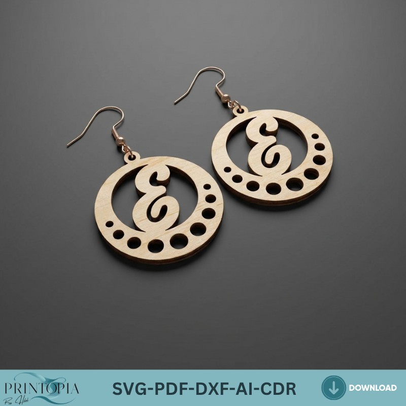 Alphabet Initial Earrings Laser Cut Template Wooden Monogram Jewelry Design
