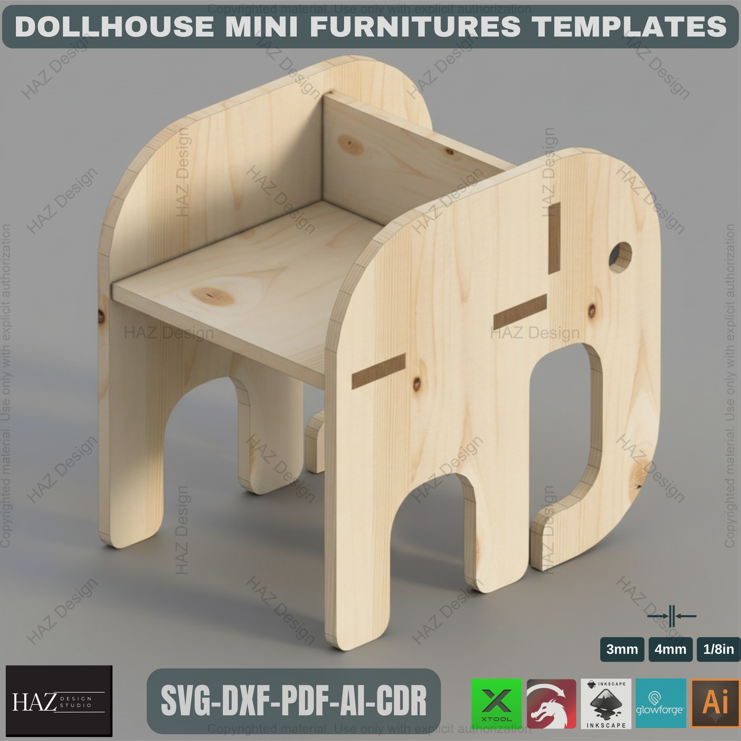 Dollhouse Miniature Furniture SVG Laser Cut Files - 1/12 Scale Mini Chair Table Shelf - Digital Download for Glowforge XTool 473