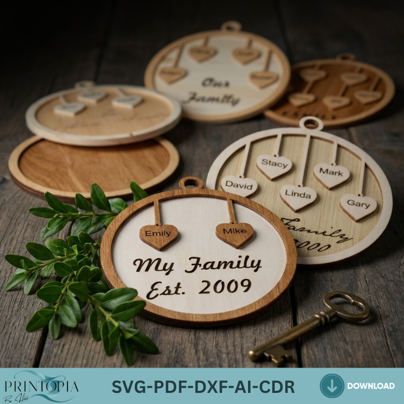 Personalized Family Sign Family Tree Heart Name Wall Art Custom Established Date Hanging Decor
