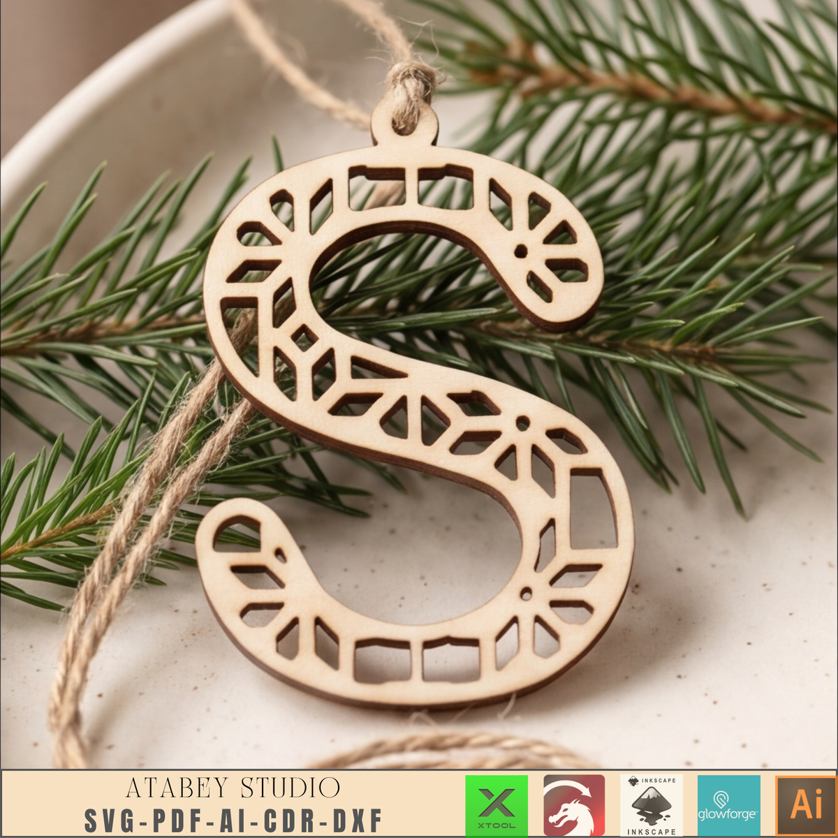 Wooden Alphabet Christmas Ornament Laser Cut File A-Z Letter Decor Laser Cut Templates 1036