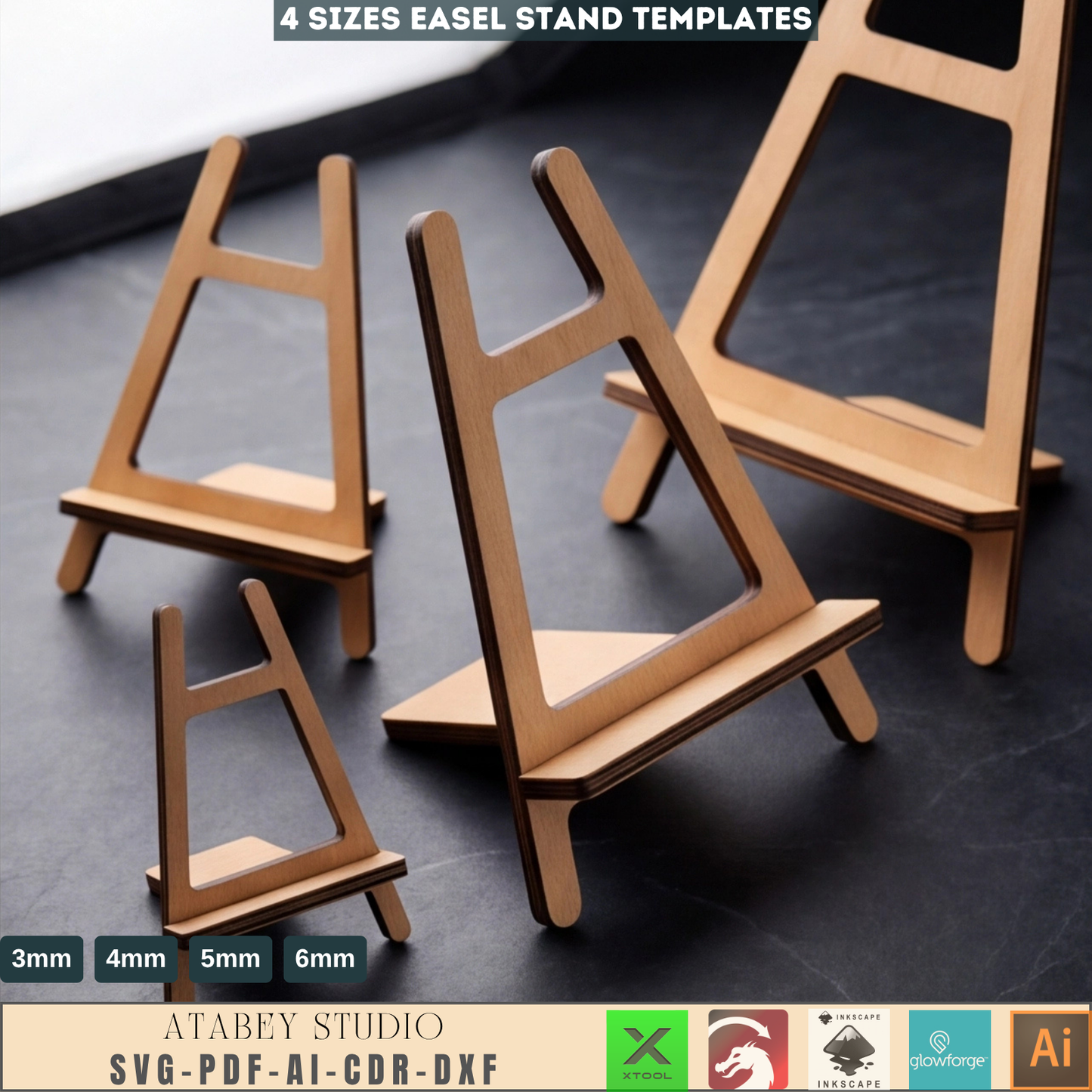 asel Stand Template 4 Sizes Tabletop Menu Holder Wood Display Stand Plywood Plate Holder