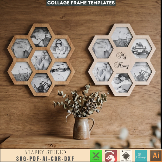 Honey comb Multi Picture Frame Collage svg file, Honey Family Friends Collage