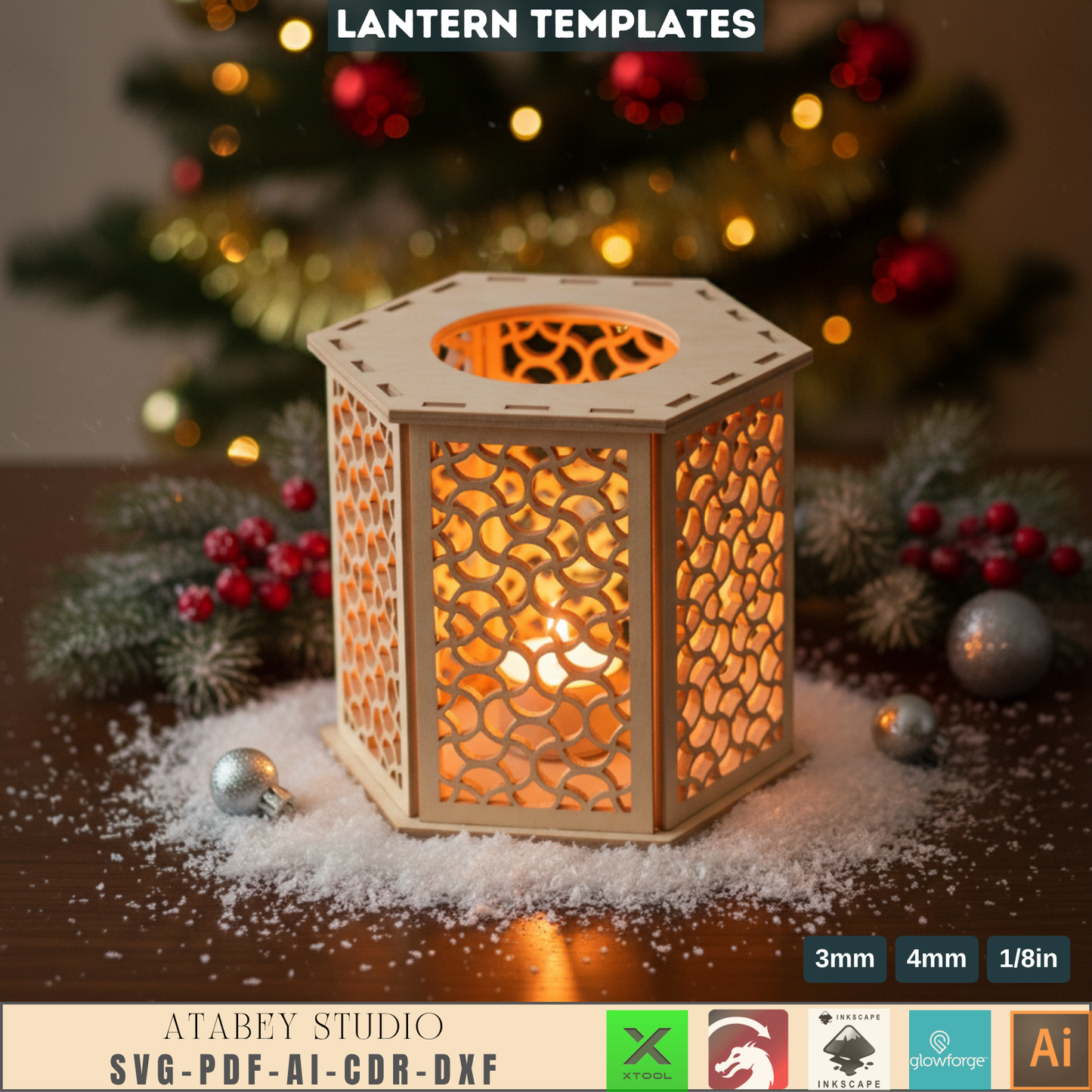 Unique Laser Cut Star Ornaments for Christmas Tree Decor & Holiday Crafts - Lantern Night Light Template, Laser Cut Wood Lampshade Plan, DIY Table Centerpiece 958
