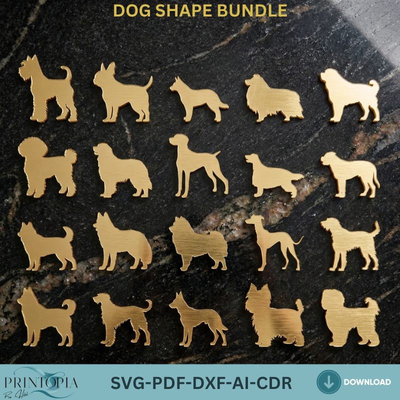 Dog Shape Silhouette Bundle Assorted Pet Breeds Outlines Laser Cutting Templates 330