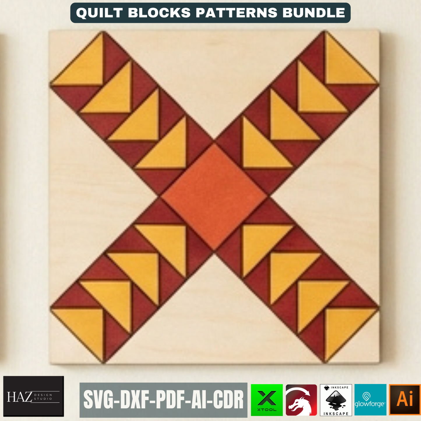 Geometric Barn Quilt Block Pattern Bundle, Wooden Wall Art Laser Cut Template, Modern Mosaic Home Decor 517