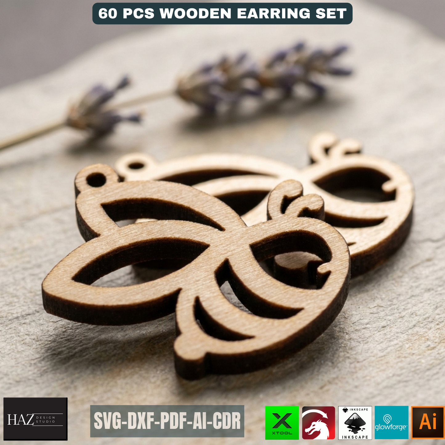 60 Wooden Earring Laser Cut Files SVG Bundle Jewelry Templates Plywood Jewelry Shapes