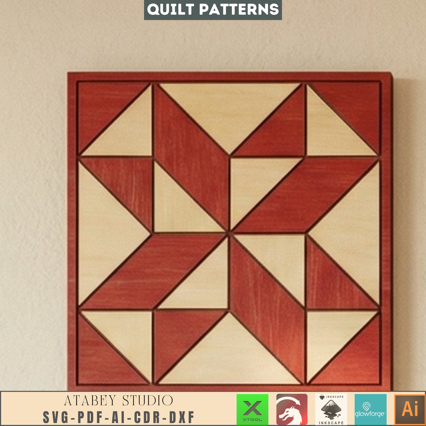 Barn Quilt Laser Cut Wood Wall Art Geometric Block Patterns Rustic Farmhouse Decor 989