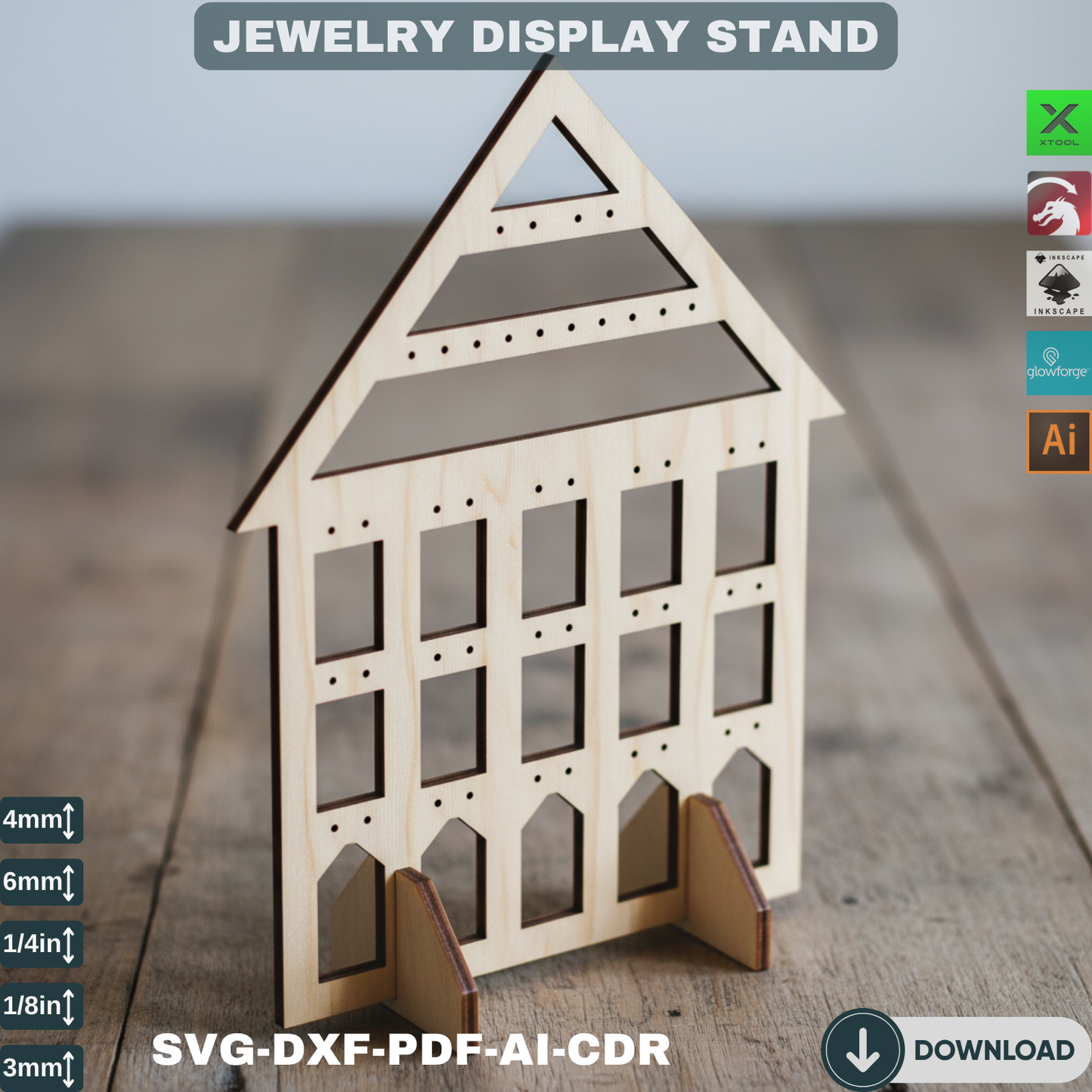 Laser Cut Jewelry Display Stand SVG, Earring Holder House Shape, Digital File for Glowforge Xtool, DIY Craft Project