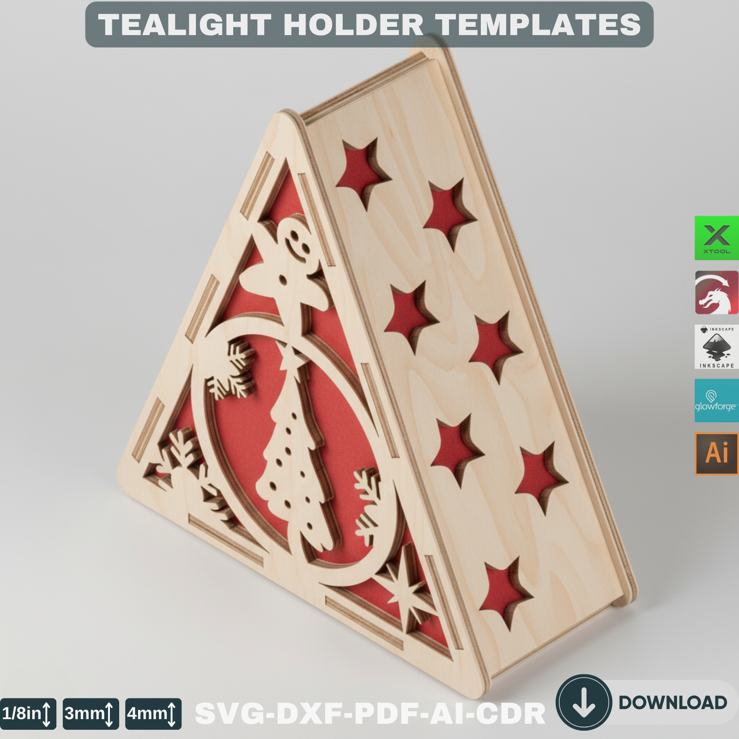 Christmas Lantern SVG Laser Cut Files – Snowman, Reindeer & Winter Wonderland Ornament Template 781