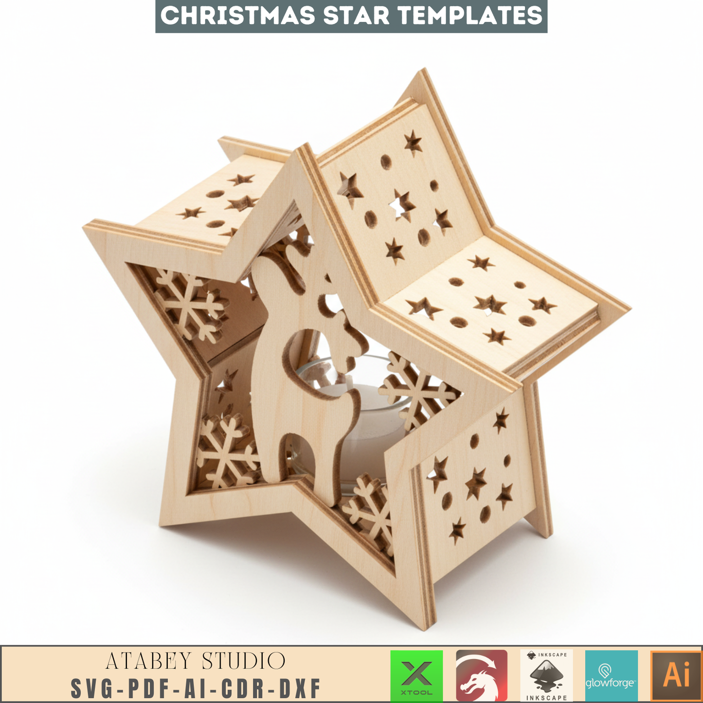 Christmas Star Lanterns Template - Winter Glow Candle Holder Design 956