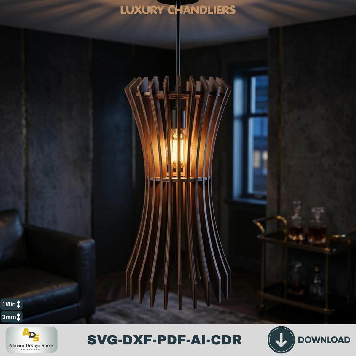 10 Wood Pendant Lamp Laser Cut Files Bundle, DIY Chandelier Shade Templates