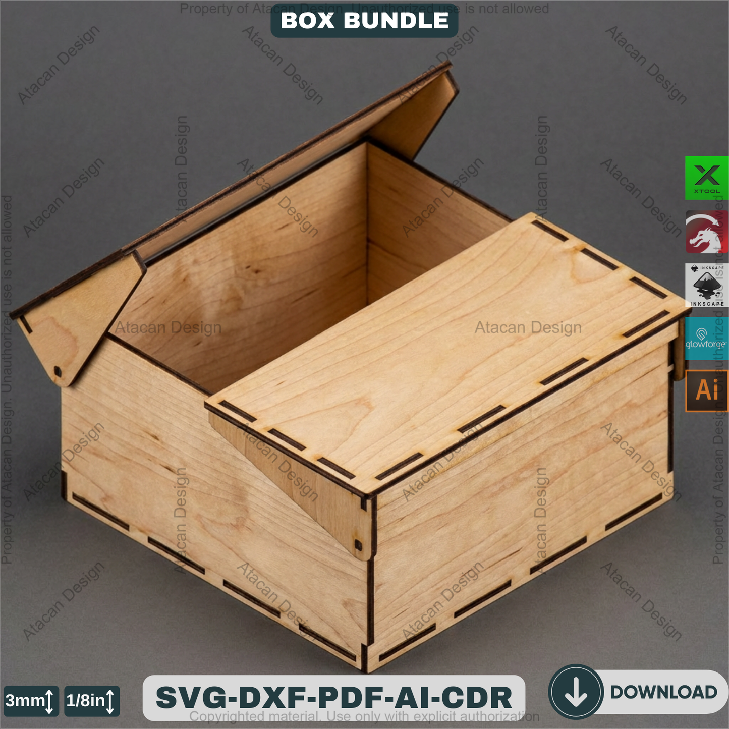 Laser Cut Wooden Storage Box Bundle Pattern Hinged Lid Keepsake Organizer Template 941