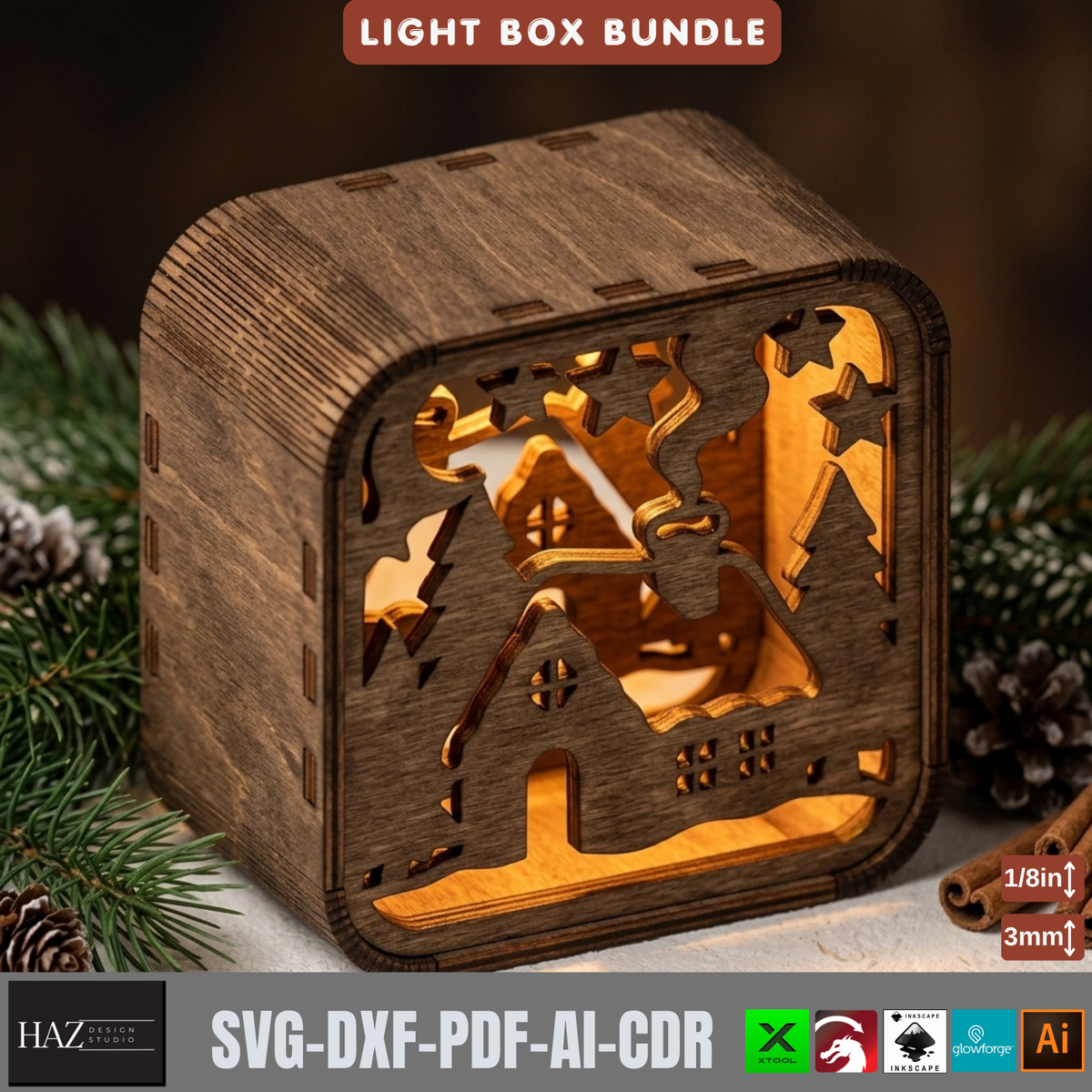 16 Rustic Christmas Shadow Box Night Light, Layered Snowman Cabin Lantern Plans, Holiday Mantel Decor 576