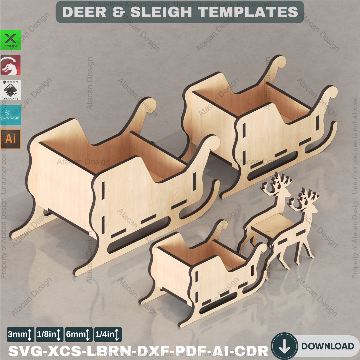 Santa's Sleigh and Reindeer SVG, Laser Cut Candy Holder File, DIY Holiday Project for Xtool & Lightburn