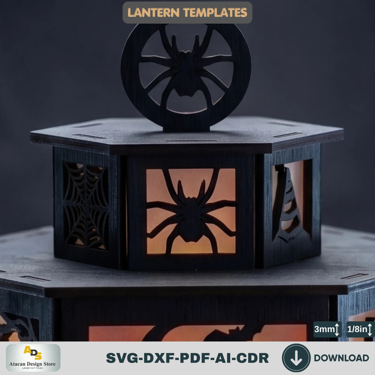 Halloween Lantern LaserCut Template Spooky Haunted House Tea Light Holder Wooden Witch Candle Box