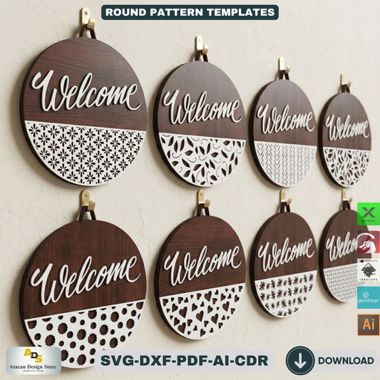 Door sign with patterns / Glowforge laser cut files / Door hanger Templates ADS115