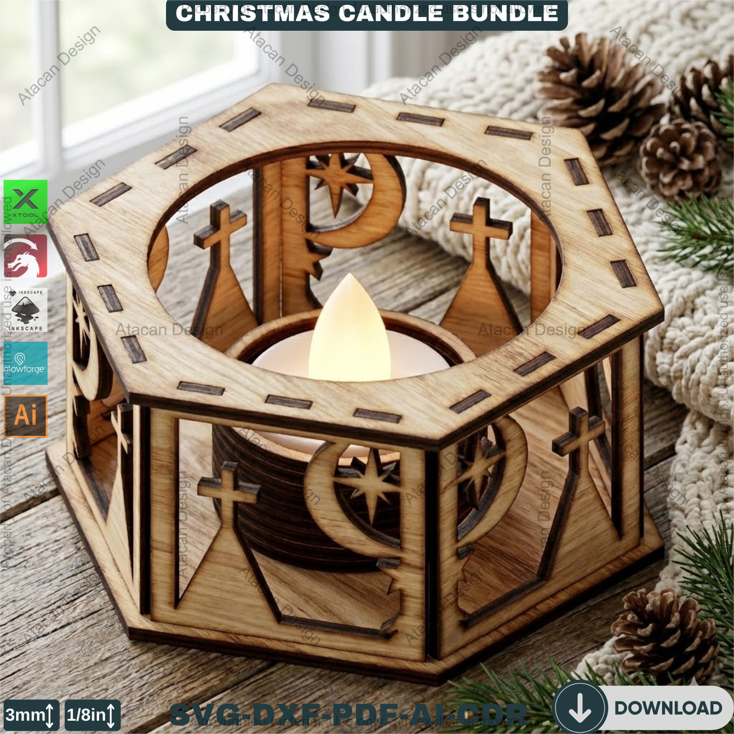 Christmas Tealight Box Bundle - Laser Cut Lantern Templates, Glowforge Xtool SVG Files 924