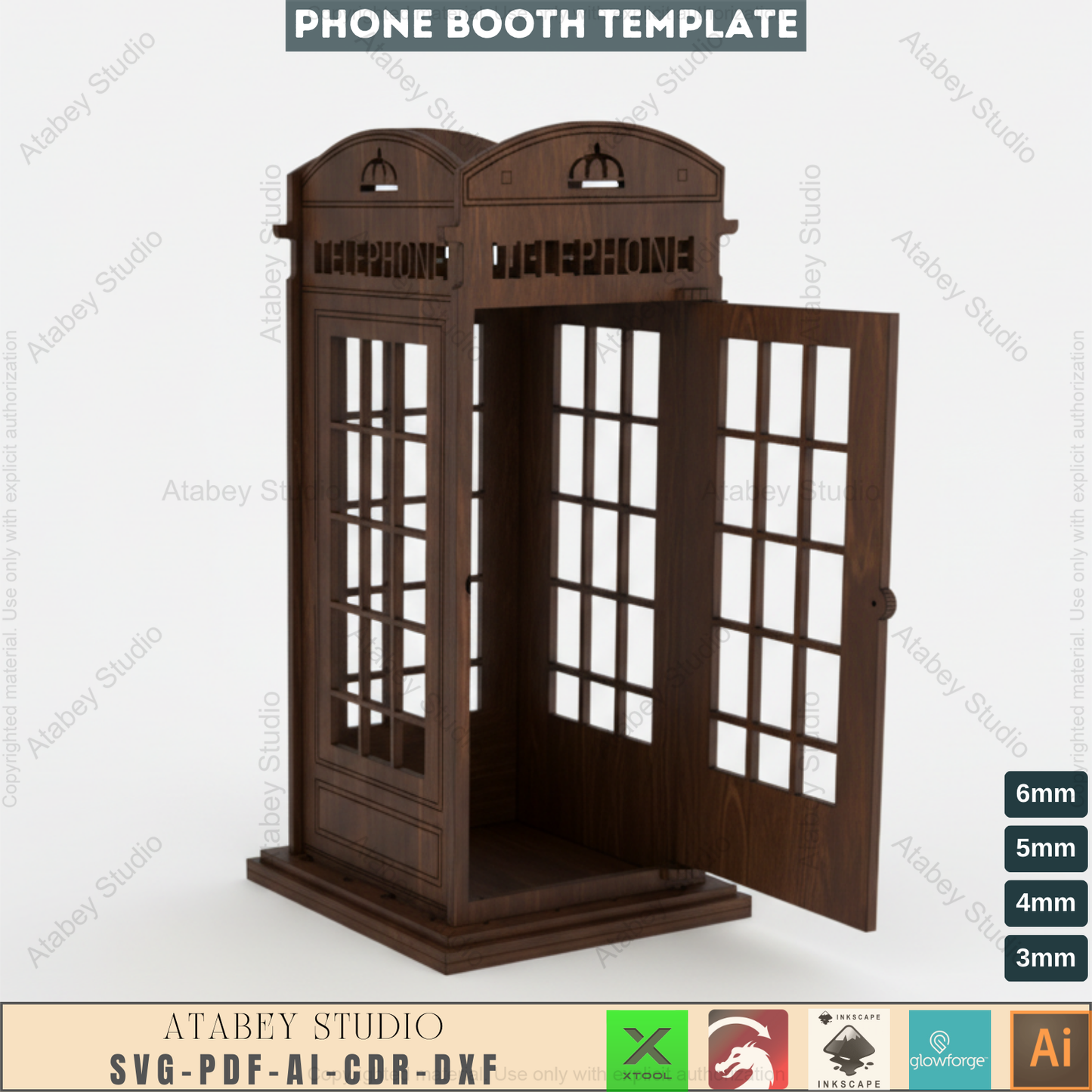 Classic British Phone Booth - Laser Cut Files, DIY Wooden Model Kit, Iconic London Telephone Box Plans 088