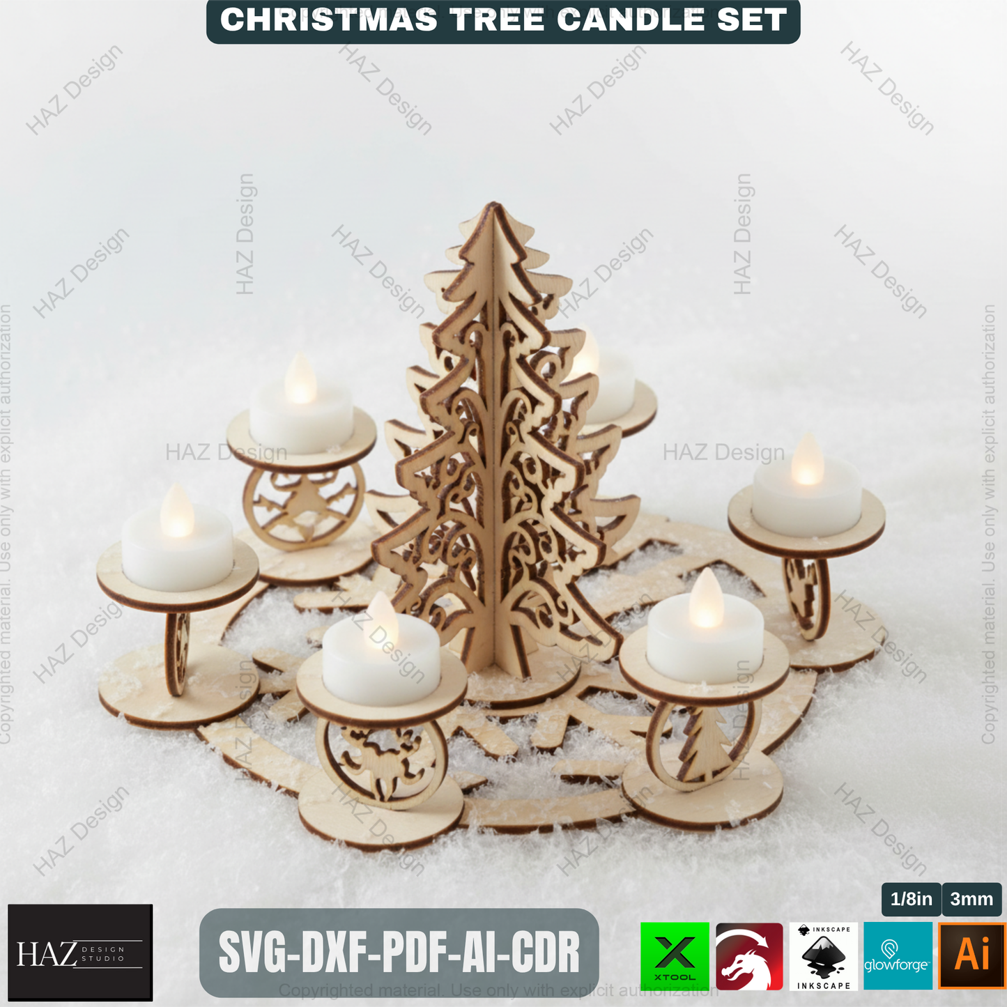 3D Christmas Tree Candle Holder Template, Festive Laser Cut Tea Light Stand, Holiday Advent Wreath Decor 495