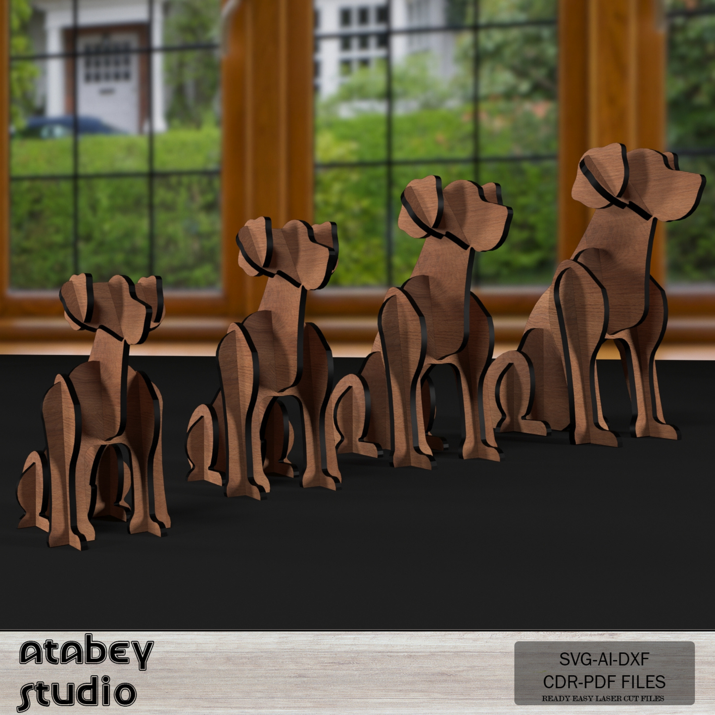 Wooden Sitting Dogs 3D Puzzle - Cute Pet Model in Multiple Sizes - 4 Sizes Charming Acrylic Pet Design 792