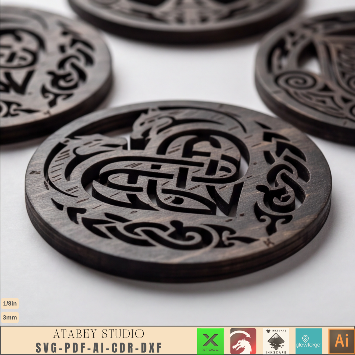 Norse Rune Poker Coasters Laser Cut File, Viking Drink Coaster Stand, Game Night Bar Gift for Him 1035