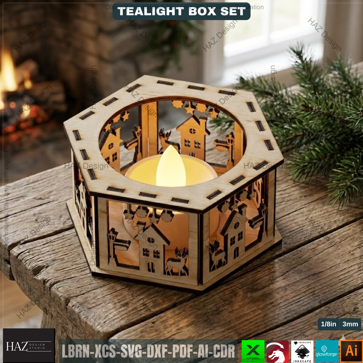 Christmas Tealight Box Bundle, Laser Cut Lantern Templates, DIY Holiday Candle Holders 505