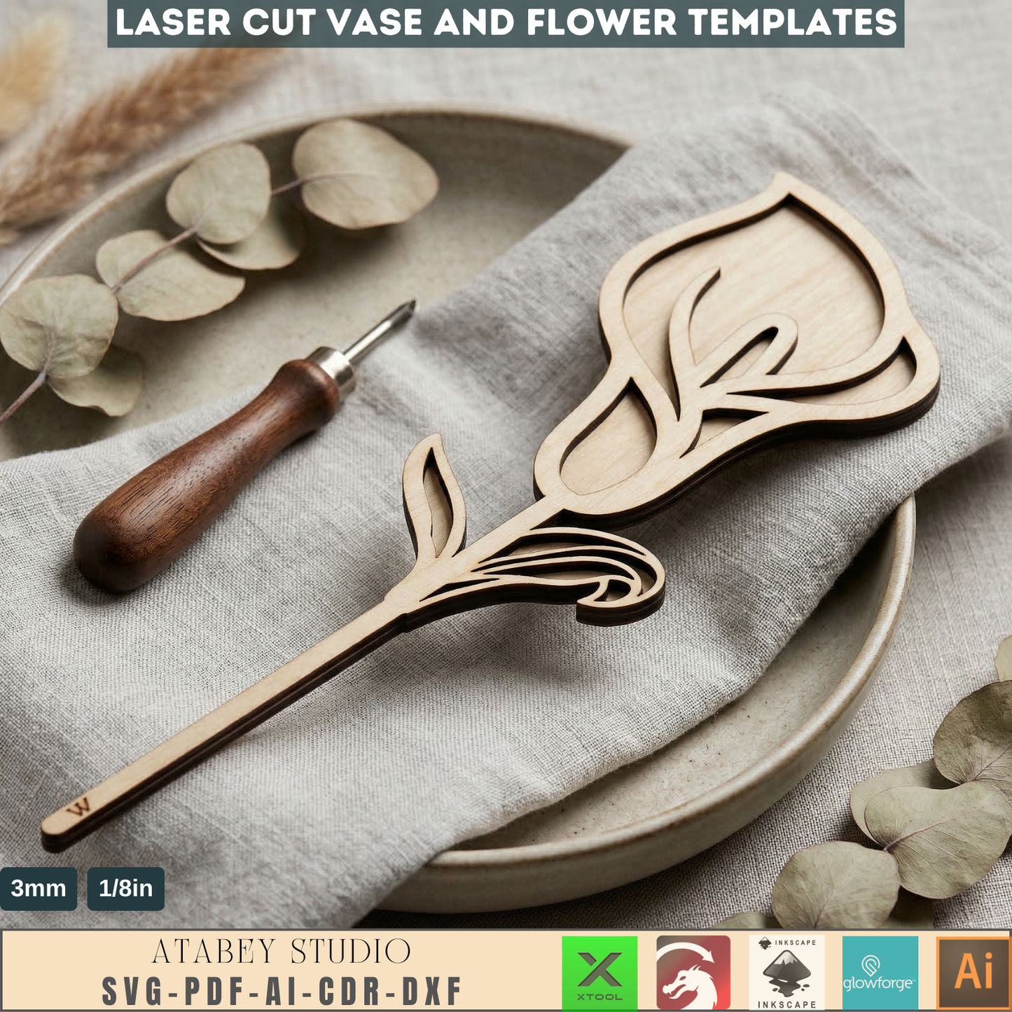 Vases and Wildflower Templates, Layered Floral Table Decor Cutting Files, Wood Flower Bouquet 998