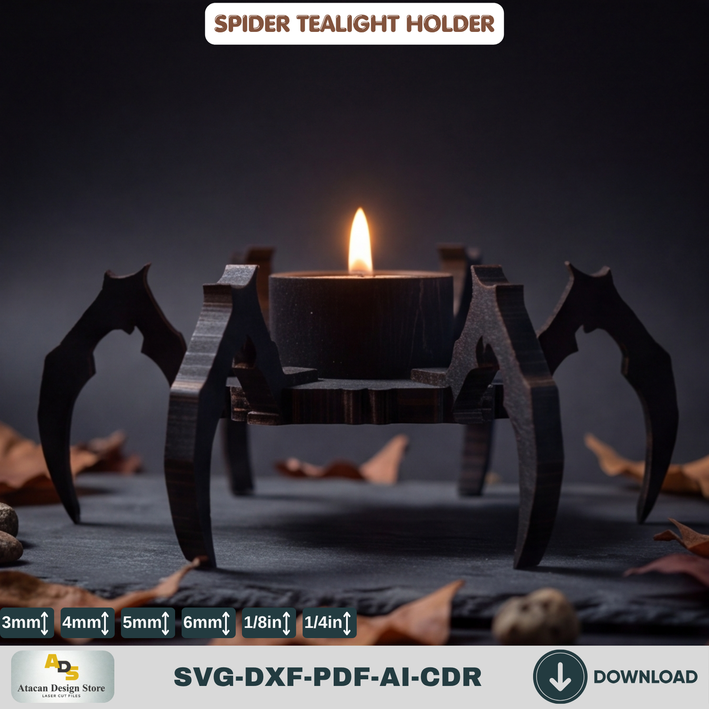 Spider Tealight Holder Halloween Candle Laser Cut Wood Template SVG File