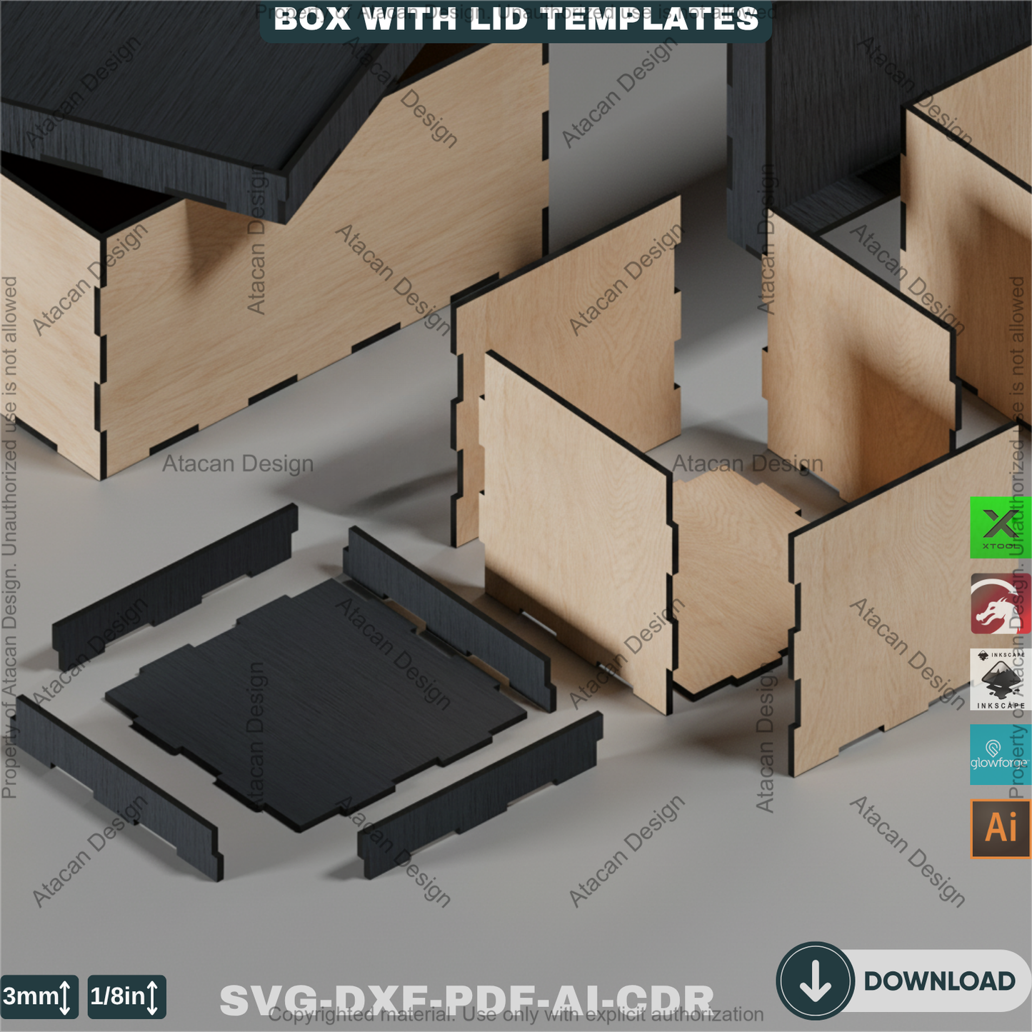 Box with Lid Template Bundle – Perfect for Laser Cutting, Create Multiple Box Sizes for Storage & Gift Packaging 761