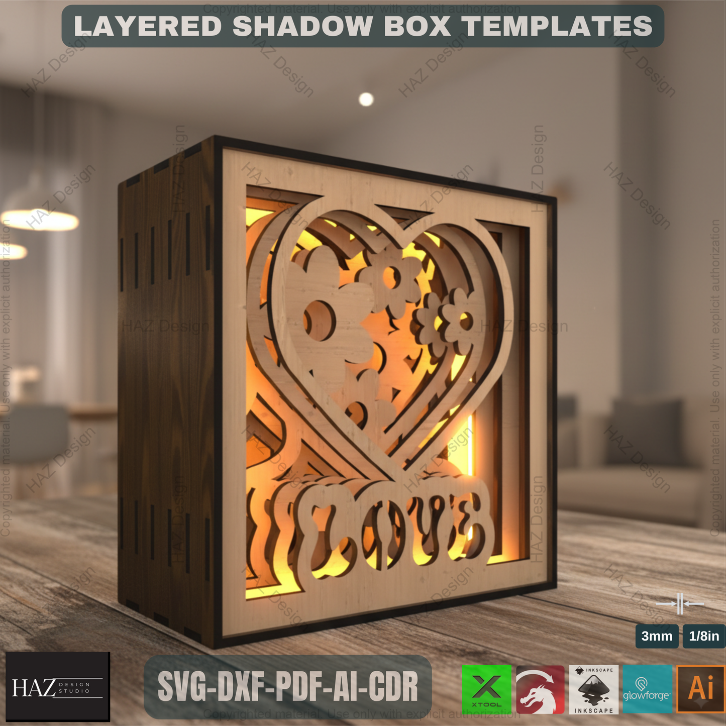 Wood Layered Night Lamp - Valentine Gift Decor -Shadow Box Light Svg Templates