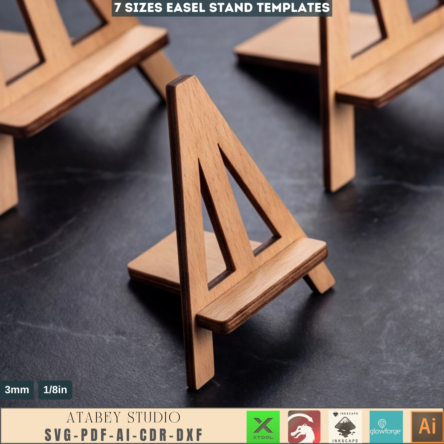 Wooden Tabletop Easel Stand Laser Cut Template 7 Sizes Menu Holder Photo Display Woodcraft