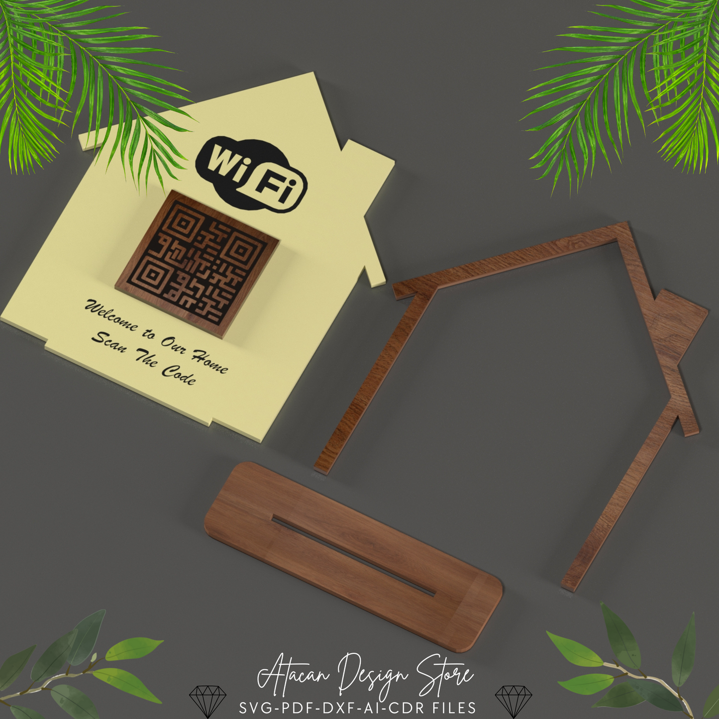 Home Shaped WiFi QR Code Sign | DIY Laser Cut Wireless Sign for Home & Events 666