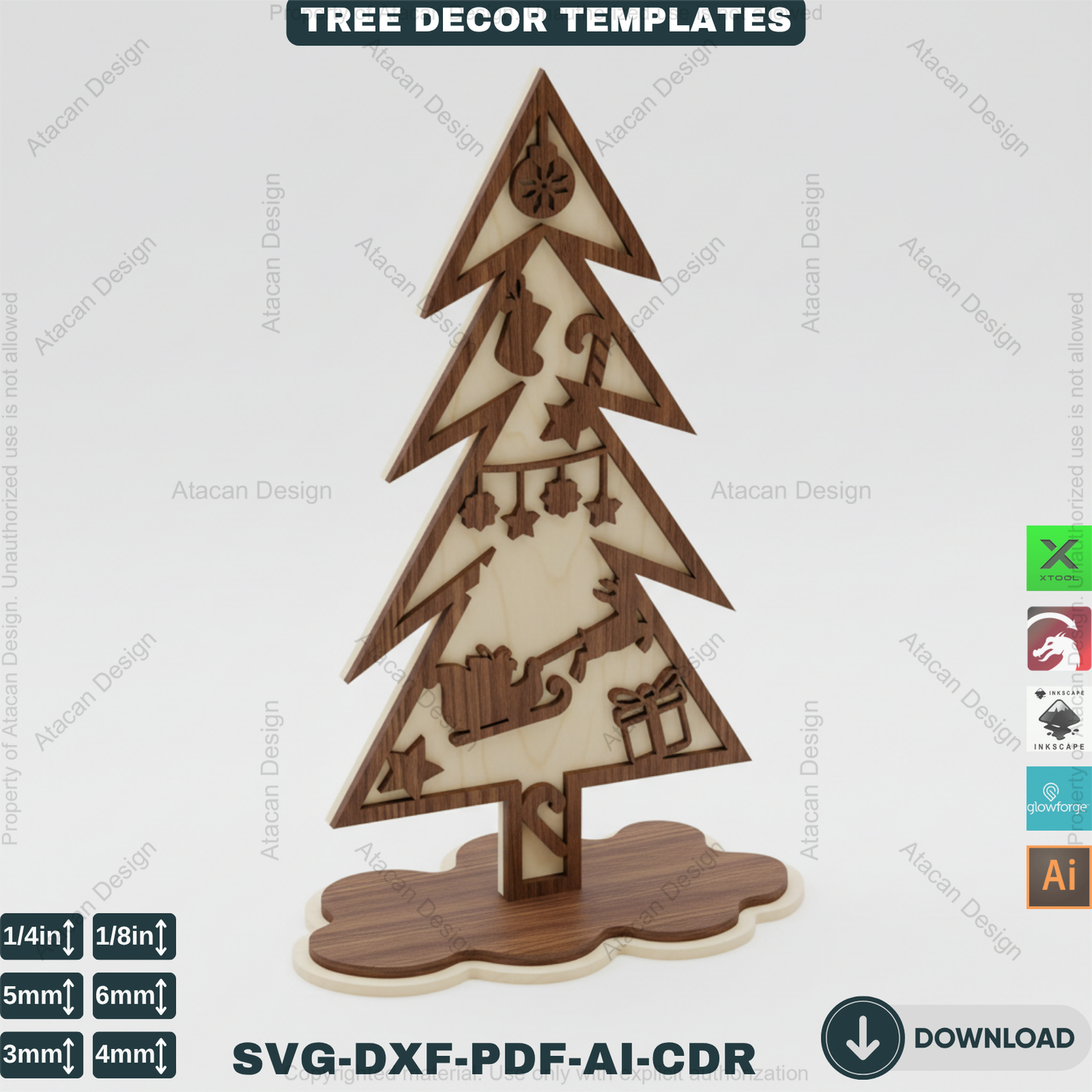 3D Standing Christmas Tree Decor Bundle | Laser Cut Wooden Tree Ornaments | Holiday Table Decoration | Xtool Craft Template 909