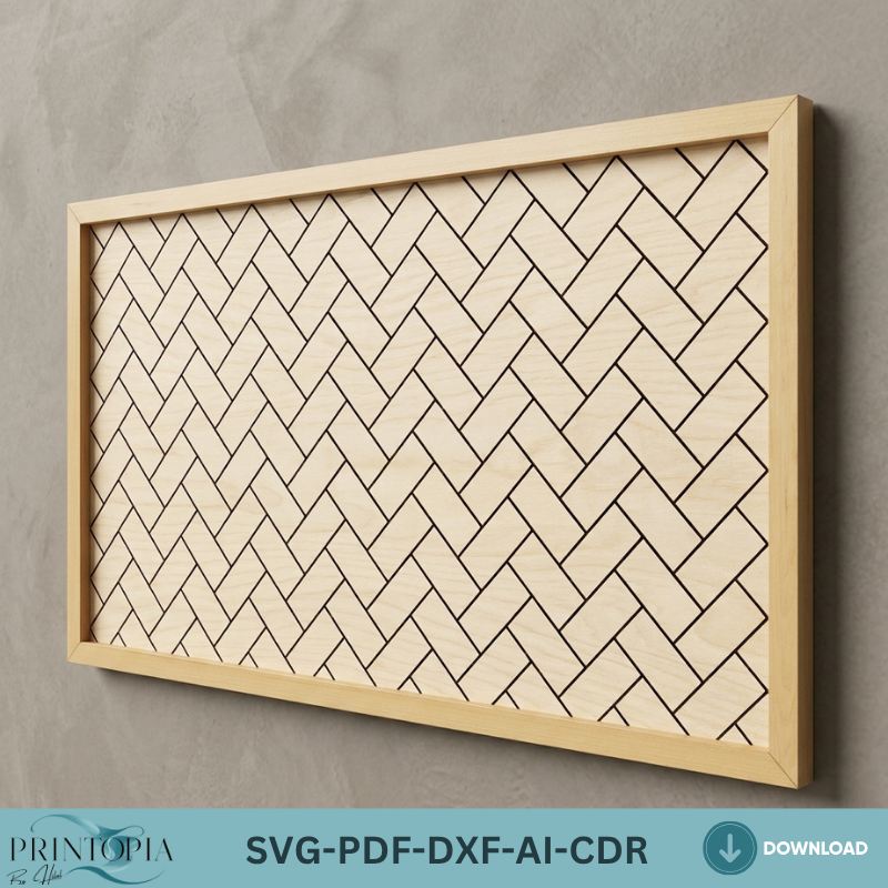 Geometric Wood Wall Art Laser Cut Files Herringbone Honeycomb Tile Patterns Frame Bundle
