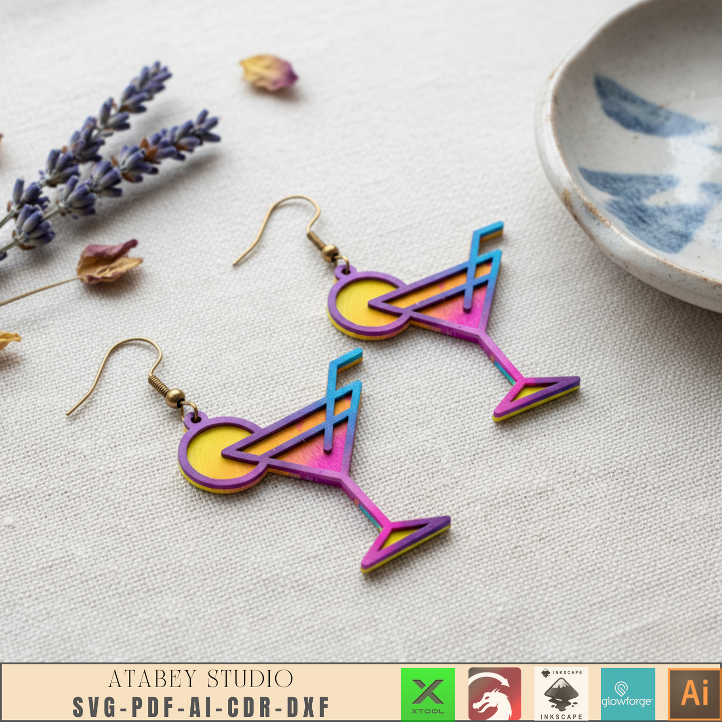Laser Cut Wooden Earrings / Jewelry Set / Creative Earring Designs for Laser Cutting 953