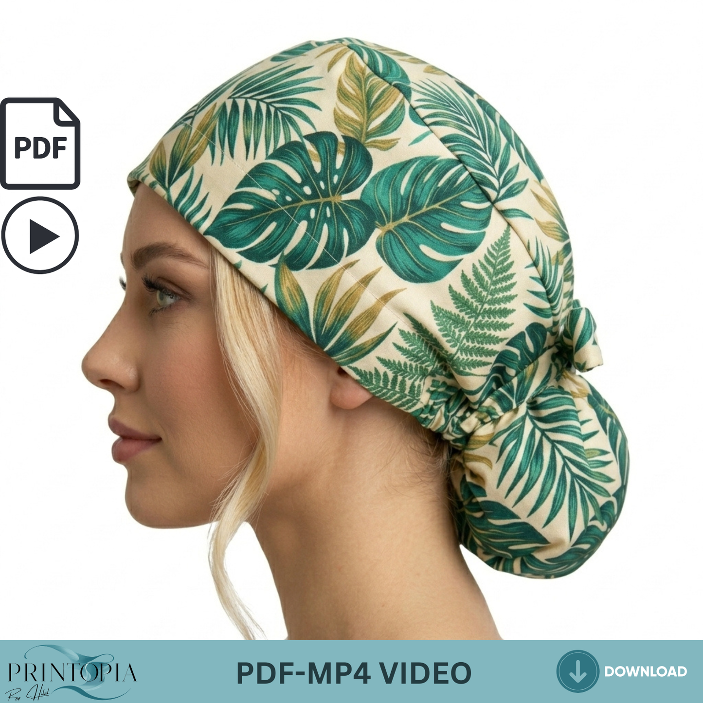 Ponytail Scrub Cap Sewing Pattern PDF with Video Tutorial Nurse Hat Template