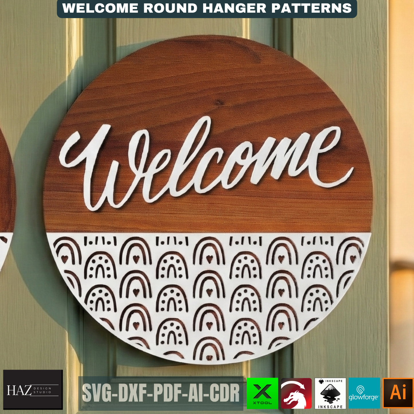 Round Welcome Sign Bundle Laser Cut Door Hanger Patterns, Front Door Decor Templates, Circle Wall Art Designs For Woodworking Projects 510