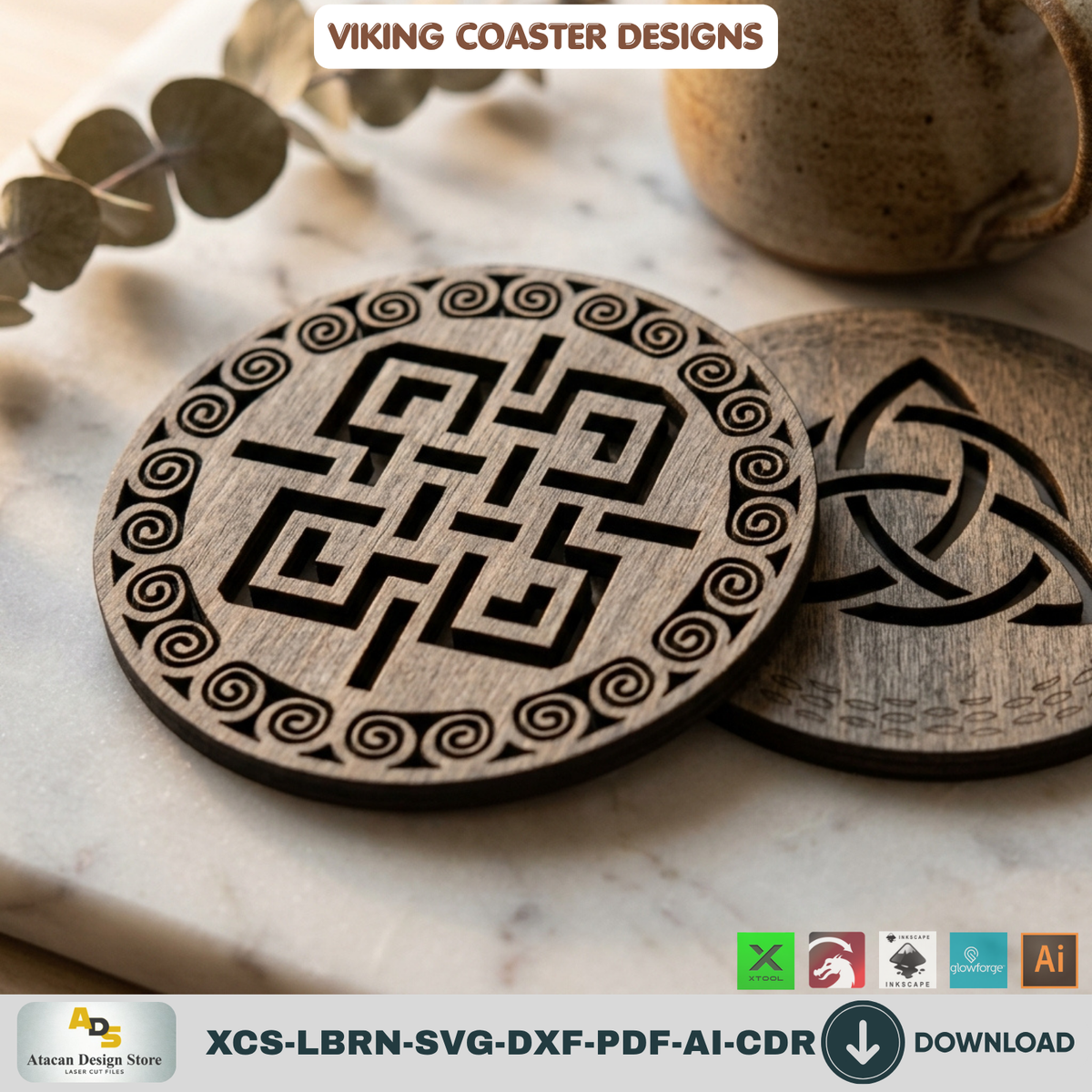 Viking Celtic Knot Coaster Laser Cut Template Set of 6 Designs