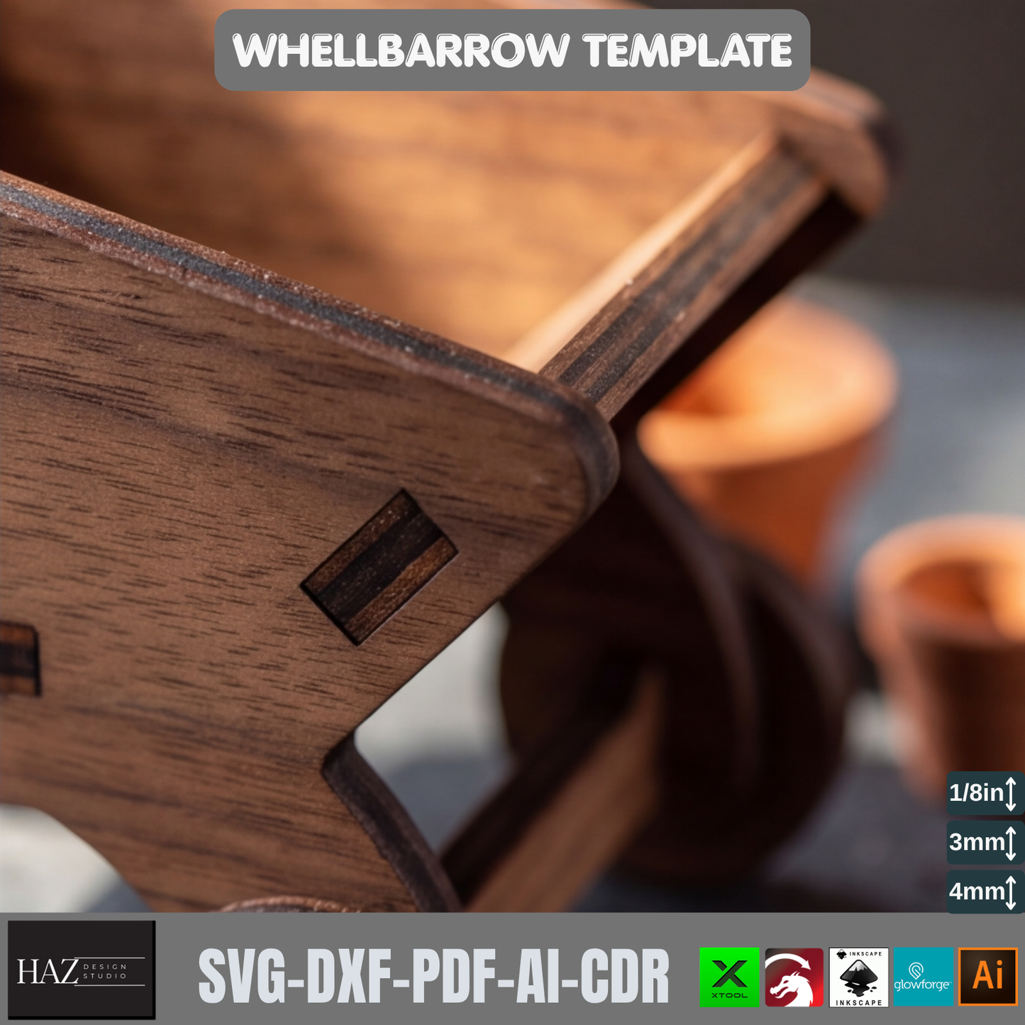 Wheelbarrow Planter Laser Cut File SVG DXF Garden Cart Miniature Wood Decor