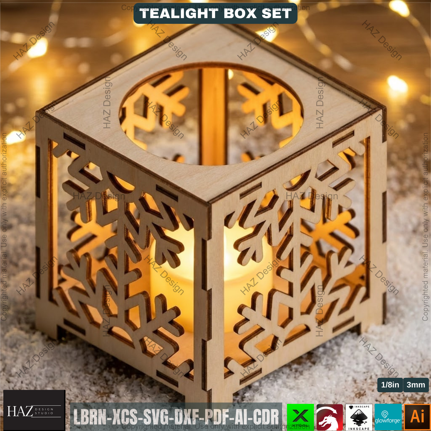 Tealight Holder Set Laser Cut Files, Christmas Candle Box Lantern, Tabletop Decor, Vector Templates 507
