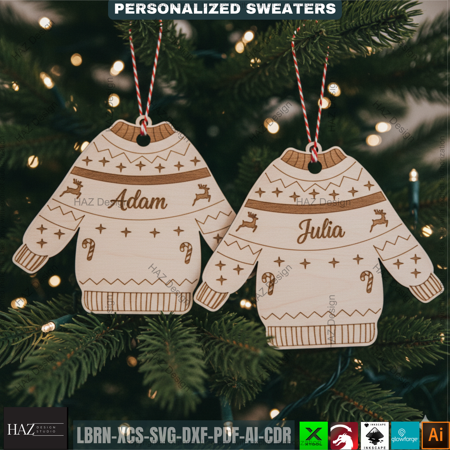 Personalized Christmas Sweater Design Template | Ugly Xmas Holiday Laser Cut File | Custom Name Family Matching 500