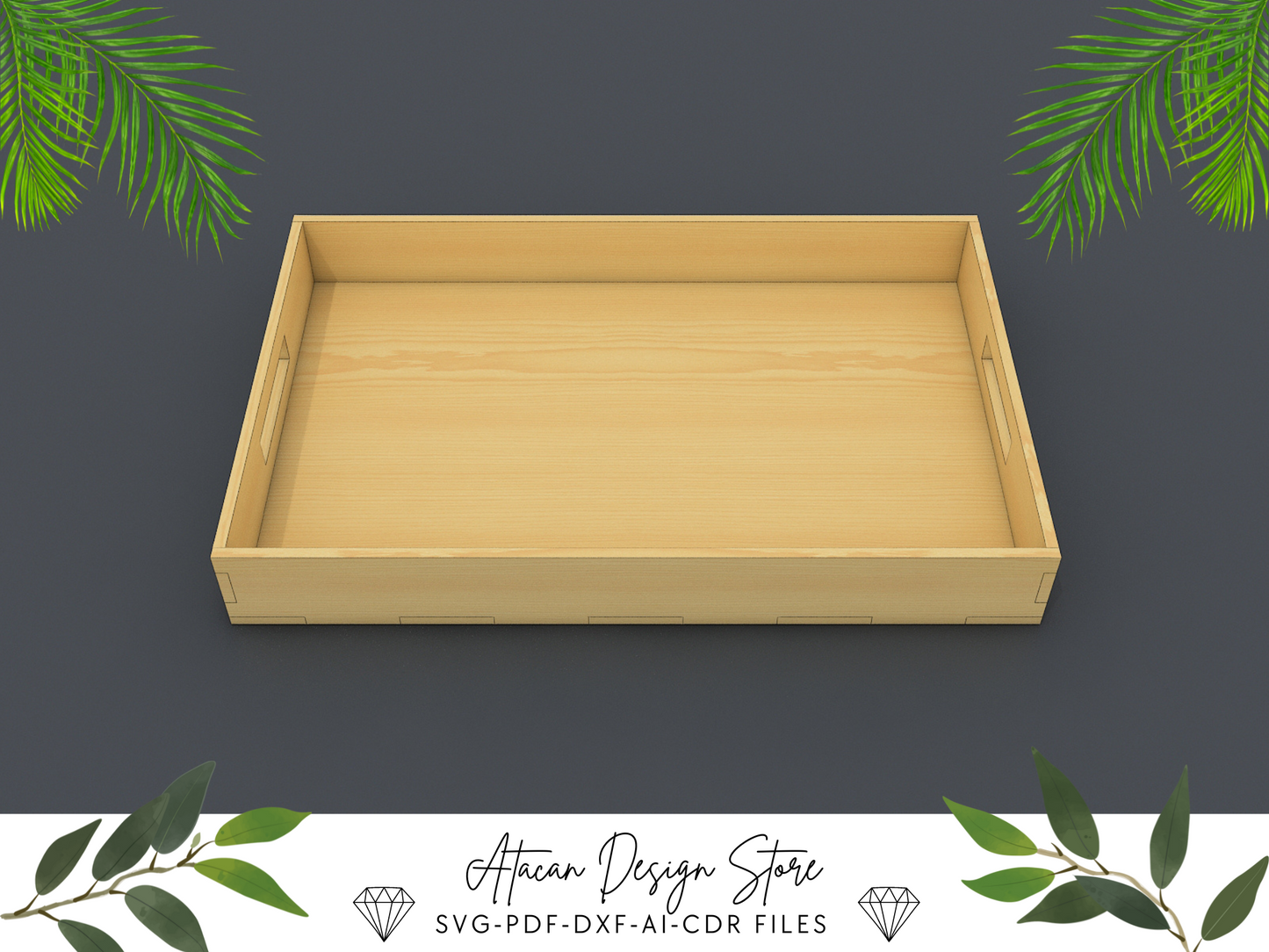 Elegant Flat Wooden Tray Design - Perfect for Coffee, Tea, and More - Ideal for Laser Cutting Machines 676