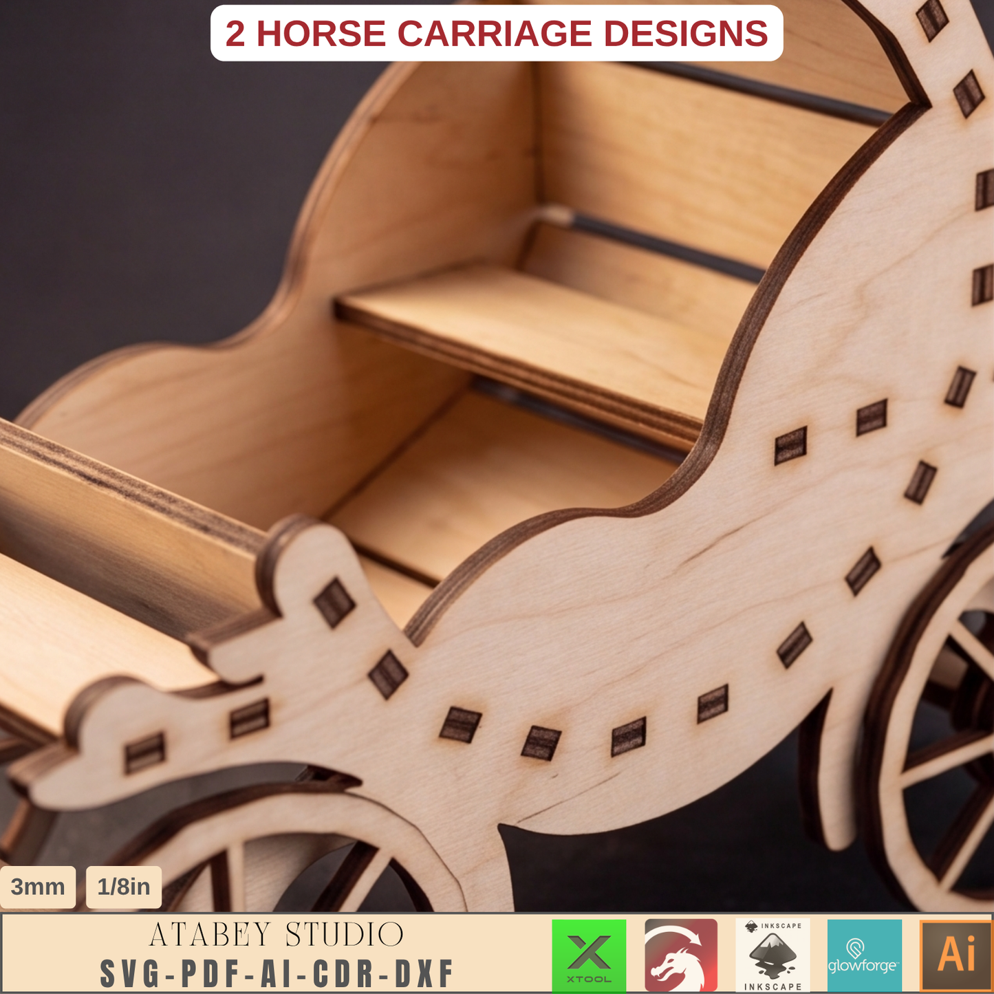 Wooden Horse Carriage Laser Cut Template, 2 Designs, SVG DXF AI PDF CDR Files