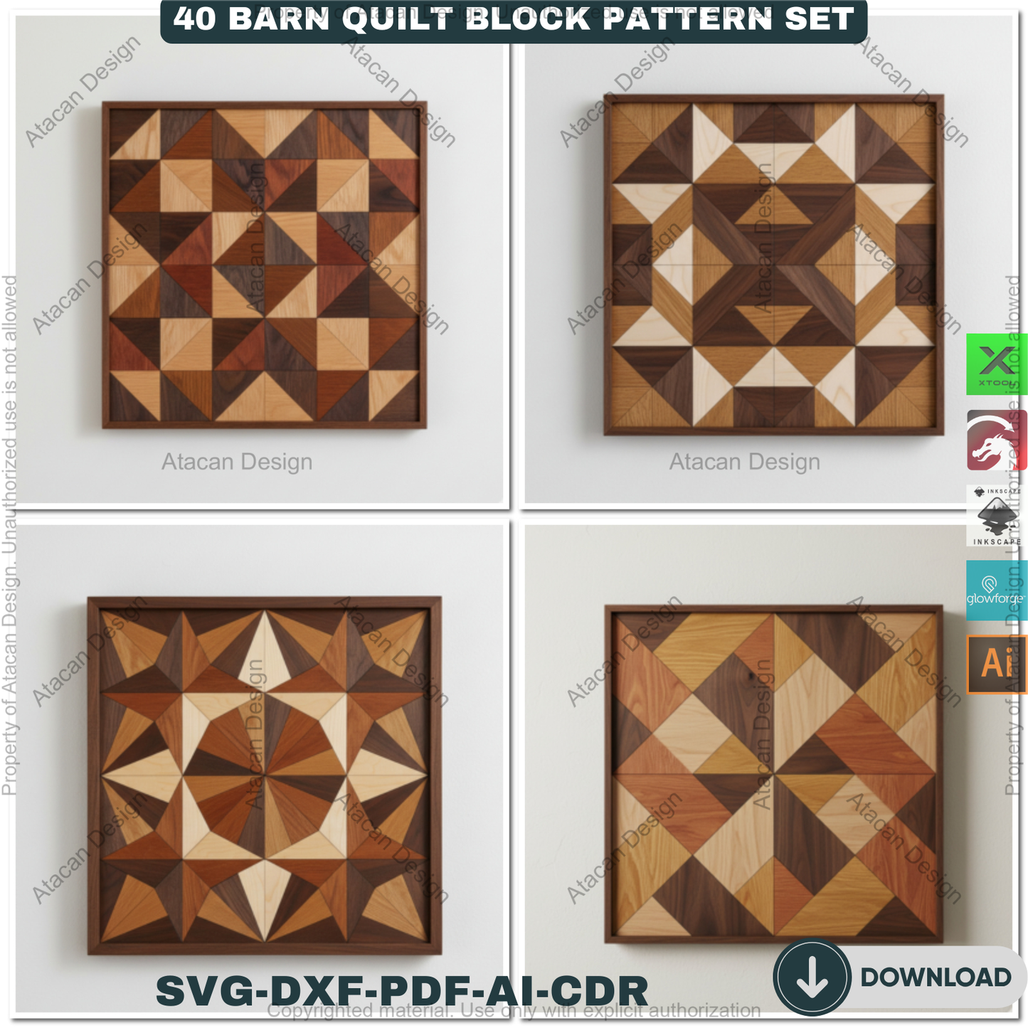 40 Barn Quilt Patterns Mega Bundle DIY Laser Cut Patchwork Blocks Templates for Glowforge Xtool 913