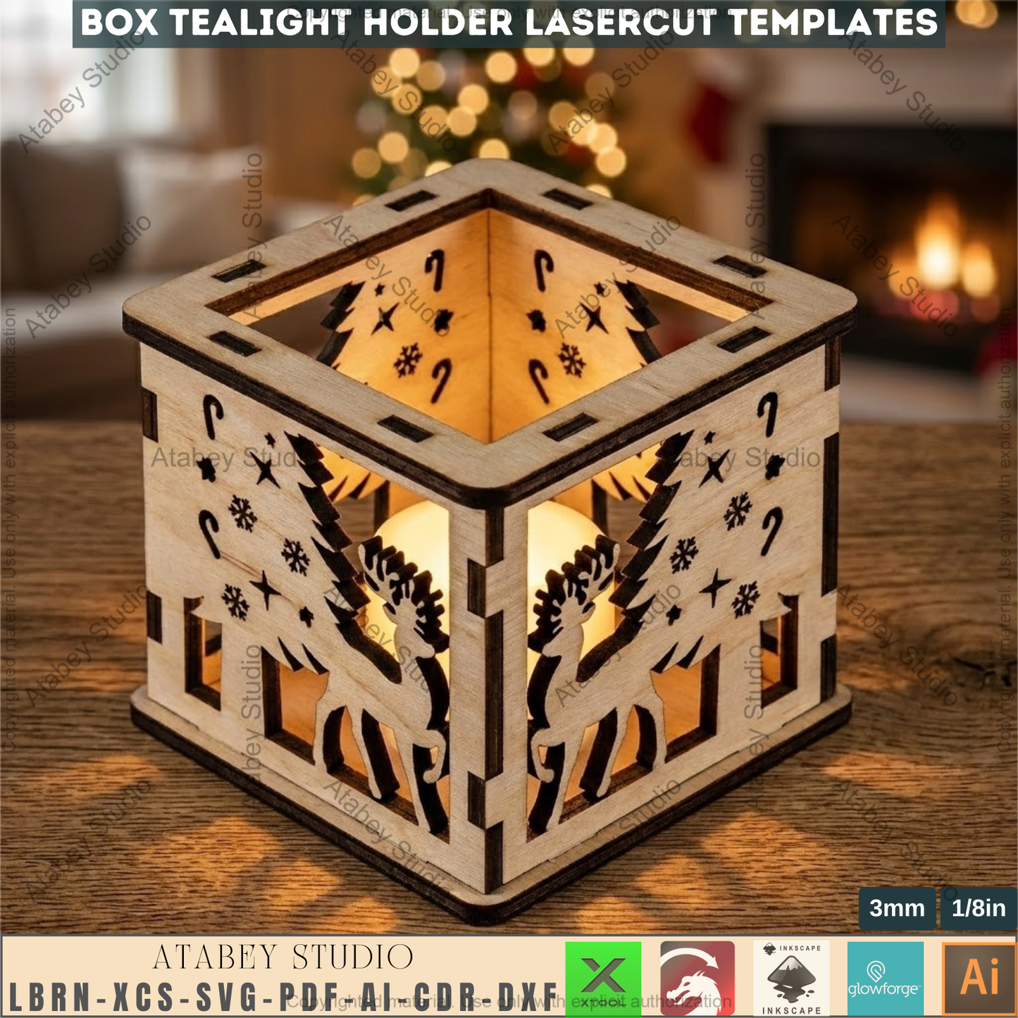 Christmas Tealight Lantern Box Laser Cut Templates,Holiday Candle Holder, Tabletop Decor SVG Files 972