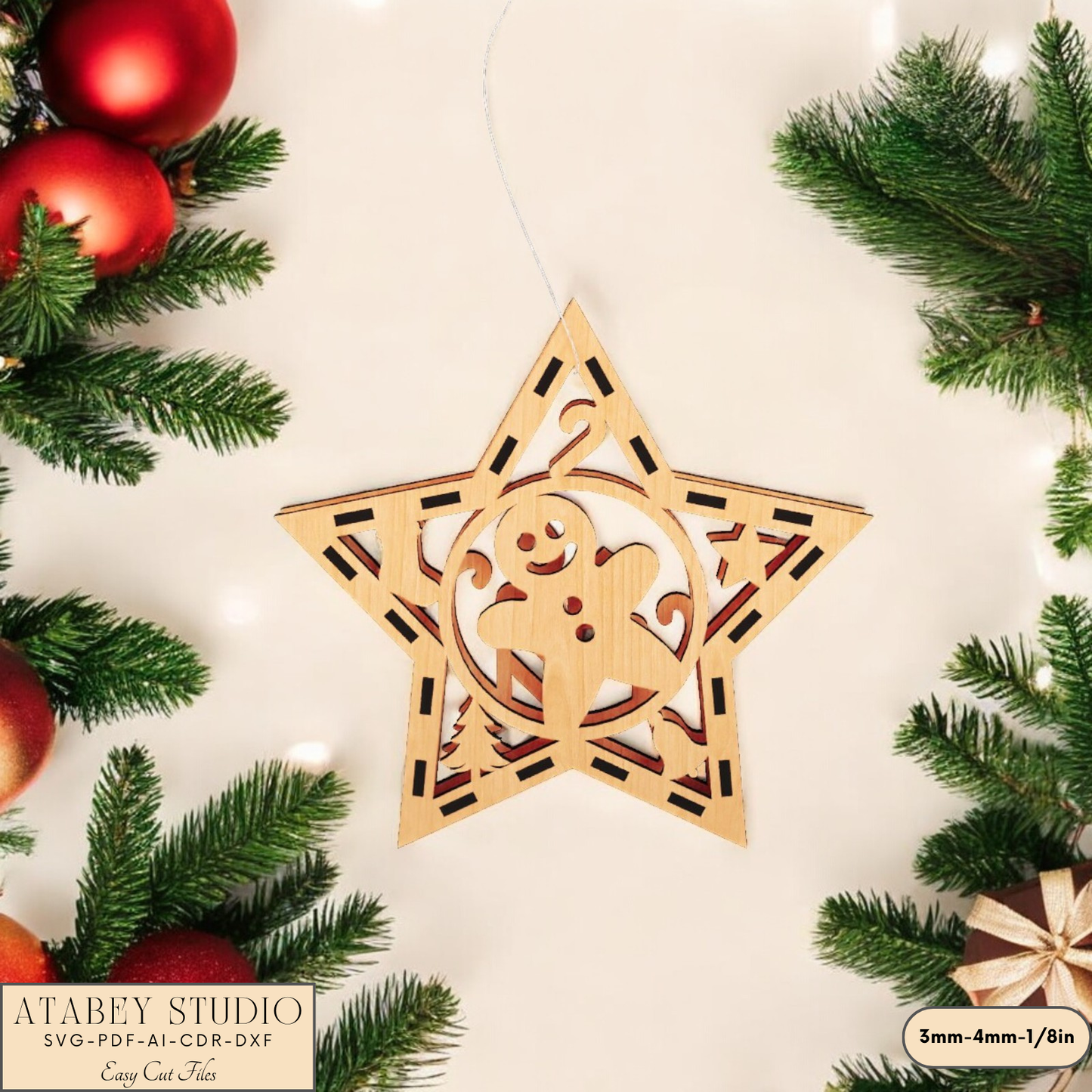 Festive Laser Cut Star Decorations: Unique Gingerbread, Candle, and Sleigh Designs 904