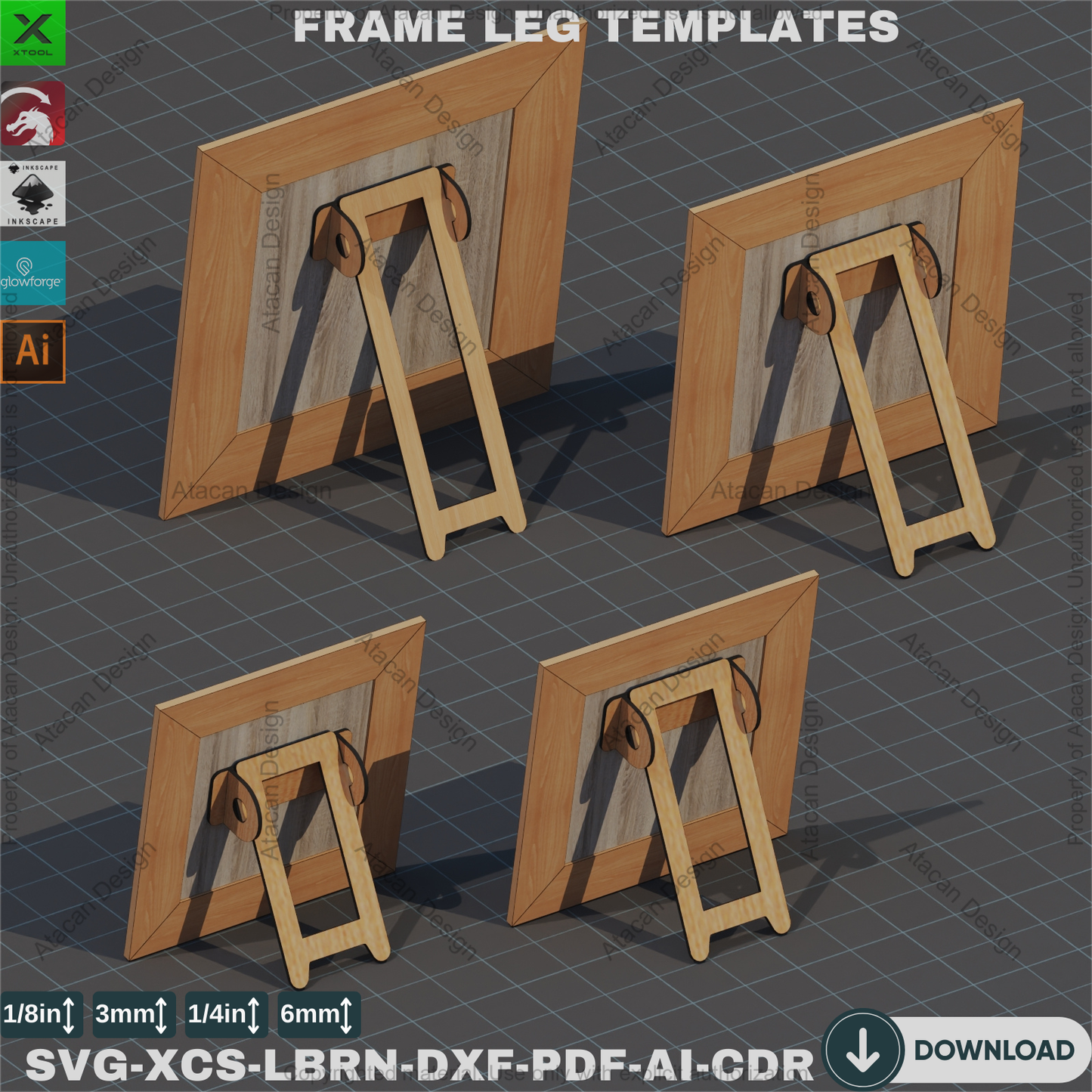 Wooden Easel Stand & Frame Legs | Laser Cut Photo Display Parts,Modern Laser Cut Frame Stand | Wood Easel Legs & Templates 841