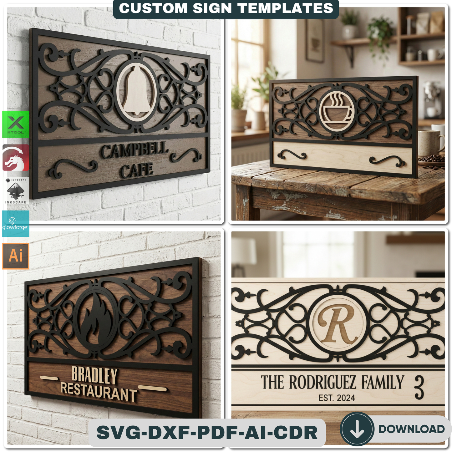 Customizable Frame Sign Board Templates for Laser Cutting | Personalize Cafe Restaurant & Home Decor Wall Art | Glowforge Xtool Ready 931